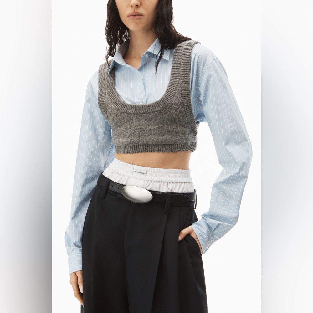 Alexander Wang Cropped Poplin Bilayer with Cami Top Heather Grey